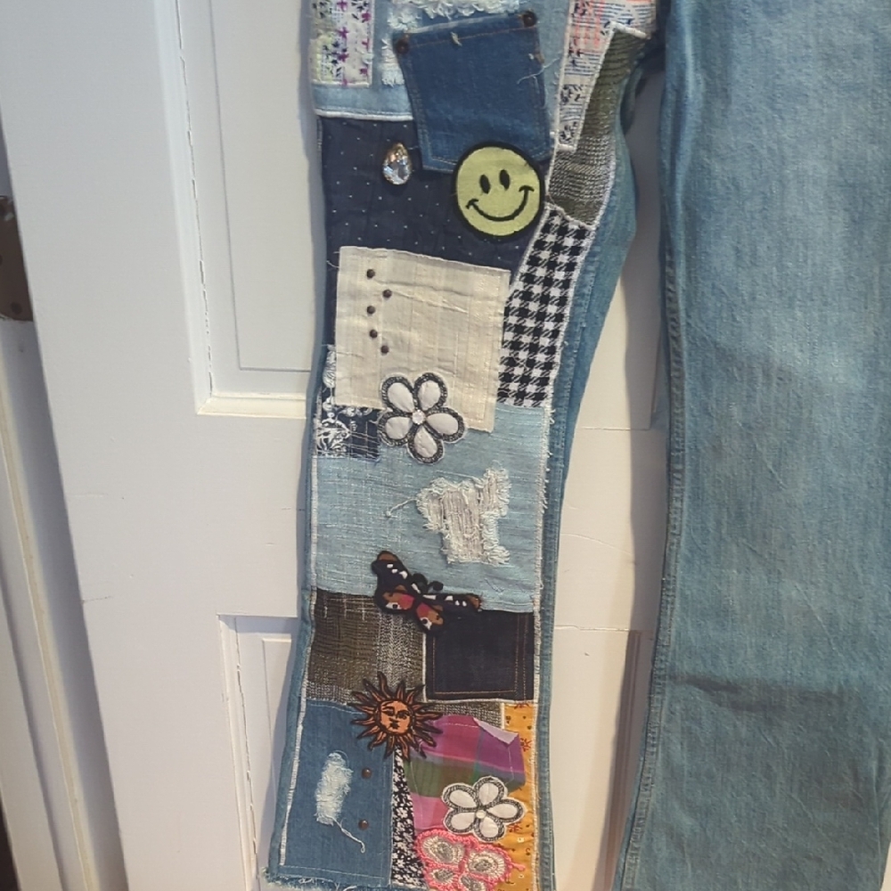 BDG Multicolor Patchwork Flare Jeans NWT - image 3